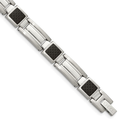 Edelstahl Chisel Poliert mit Schwarz Karbon Faser Einlage 8.75 Zoll Glieder Armband