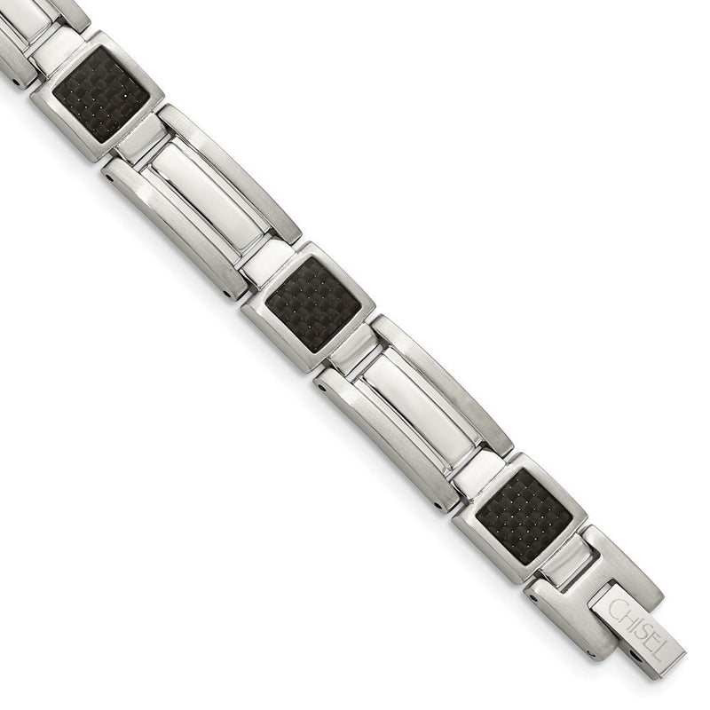 Edelstahl Chisel Poliert mit Schwarz Karbon Faser Einlage 8.75 Zoll Glieder Armband
