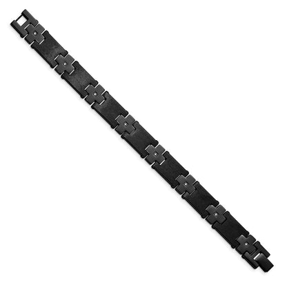 Edelstahl Chisel Gebürstet und Poliert Schwarz Ip-beschichtet mit Zirkonia 8.25 Zoll Glieder Armband