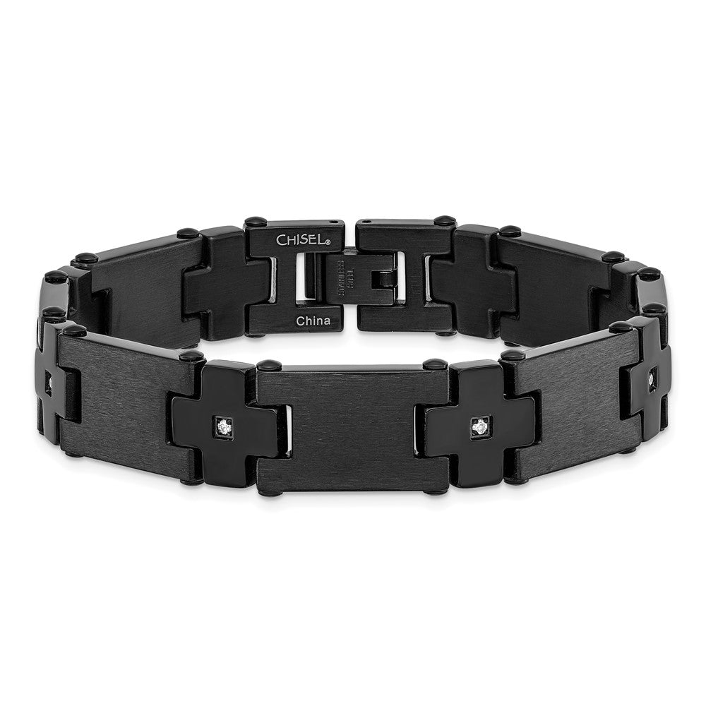 Edelstahl Chisel Gebürstet und Poliert Schwarz Ip-beschichtet mit Zirkonia 8.25 Zoll Glieder Armband