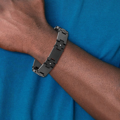 Edelstahl Chisel Gebürstet und Poliert Schwarz Ip-beschichtet mit Zirkonia 8.25 Zoll Glieder Armband
