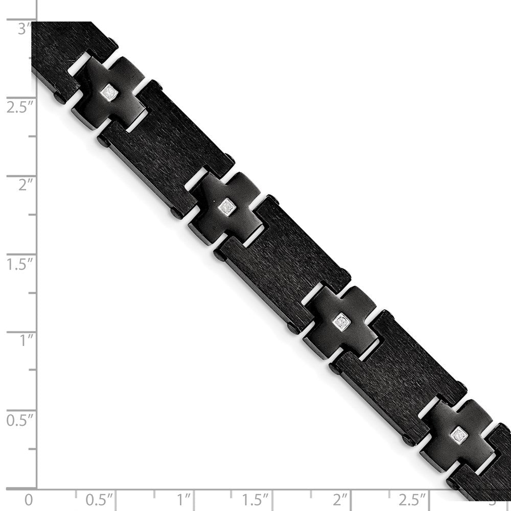 Edelstahl Chisel Gebürstet und Poliert Schwarz Ip-beschichtet mit Zirkonia 8.25 Zoll Glieder Armband