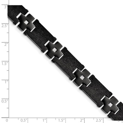 Edelstahl Chisel Gebürstet und Poliert Schwarz Ip-beschichtet mit Zirkonia 8.25 Zoll Glieder Armband