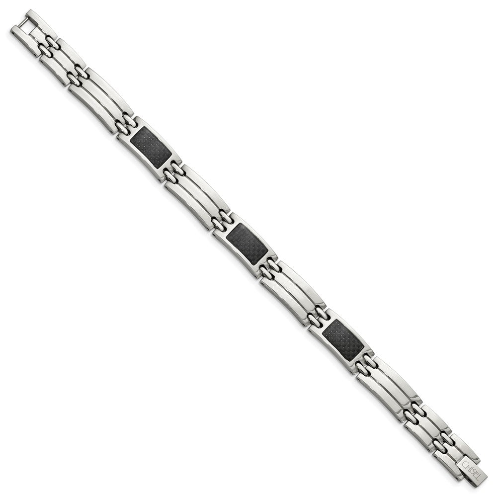 Edelstahl Chisel Gebürstet und Poliert mit Schwarz Karbon Faser Einlage 8.5 Zoll Glieder Armband