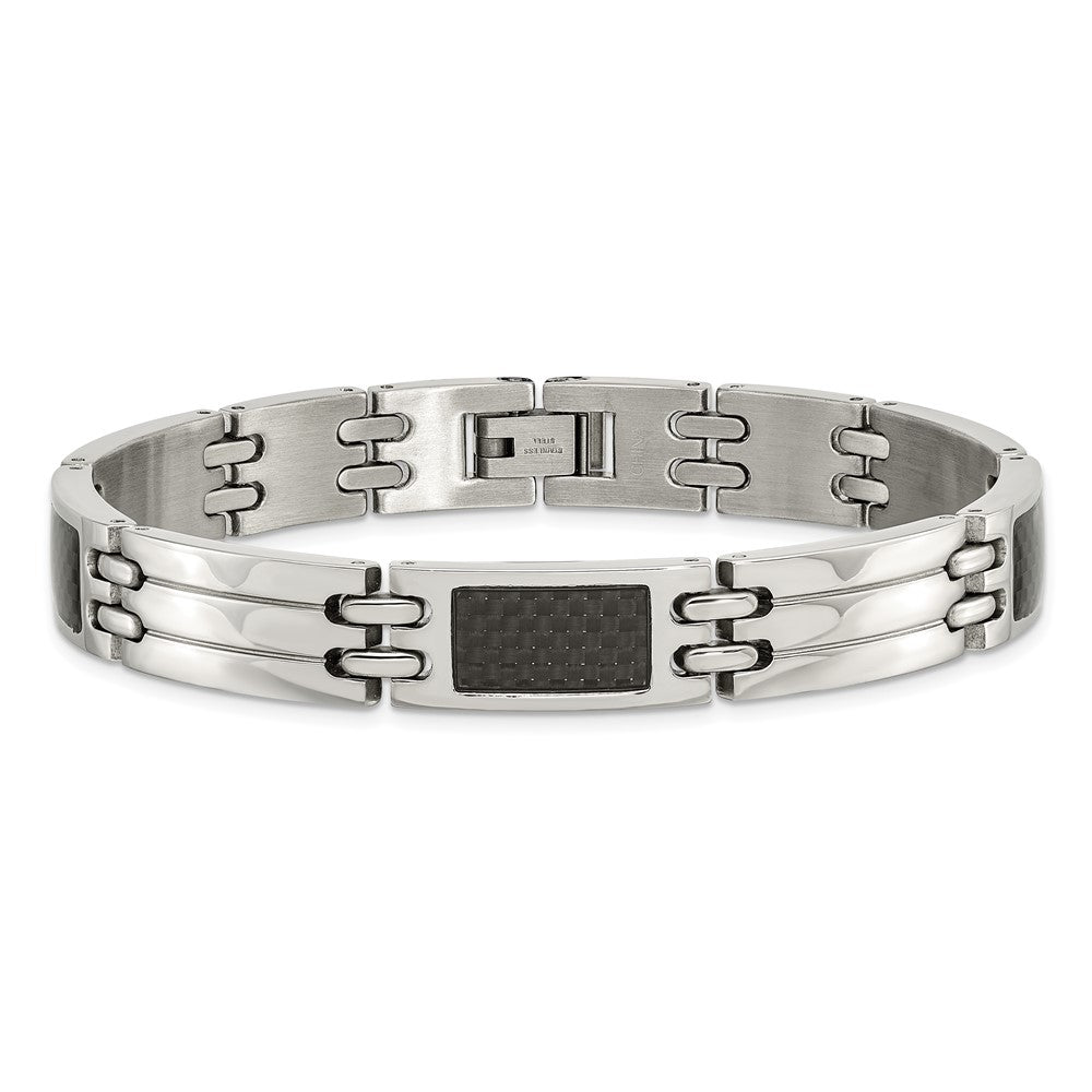 Edelstahl Chisel Gebürstet und Poliert mit Schwarz Karbon Faser Einlage 8.5 Zoll Glieder Armband