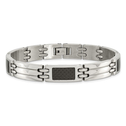 Edelstahl Chisel Gebürstet und Poliert mit Schwarz Karbon Faser Einlage 8.5 Zoll Glieder Armband