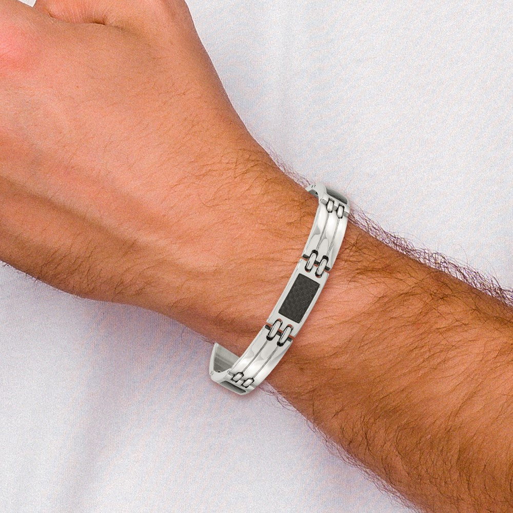 Edelstahl Chisel Gebürstet und Poliert mit Schwarz Karbon Faser Einlage 8.5 Zoll Glieder Armband