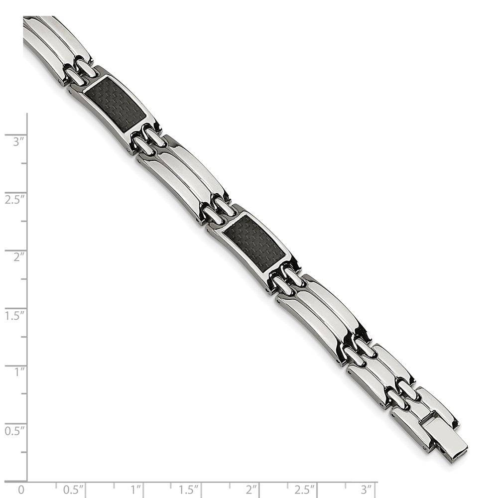 Edelstahl Chisel Gebürstet und Poliert mit Schwarz Karbon Faser Einlage 8.5 Zoll Glieder Armband