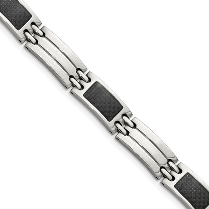 Edelstahl Chisel Gebürstet und Poliert mit Schwarz Karbon Faser Einlage 8.5 Zoll Glieder Armband