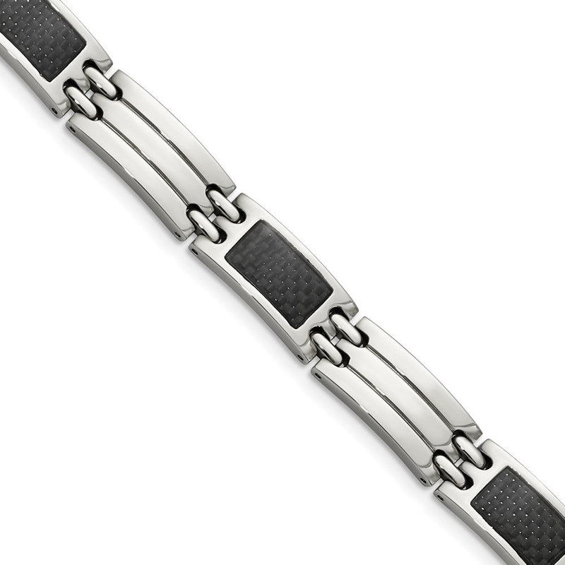 Edelstahl Chisel Gebürstet und Poliert mit Schwarz Karbon Faser Einlage 8.5 Zoll Glieder Armband