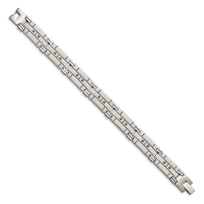8 Zoll Edelstahl Poliert und Satiniert mit Schwarz Zirkonia 8 Zoll Armband
