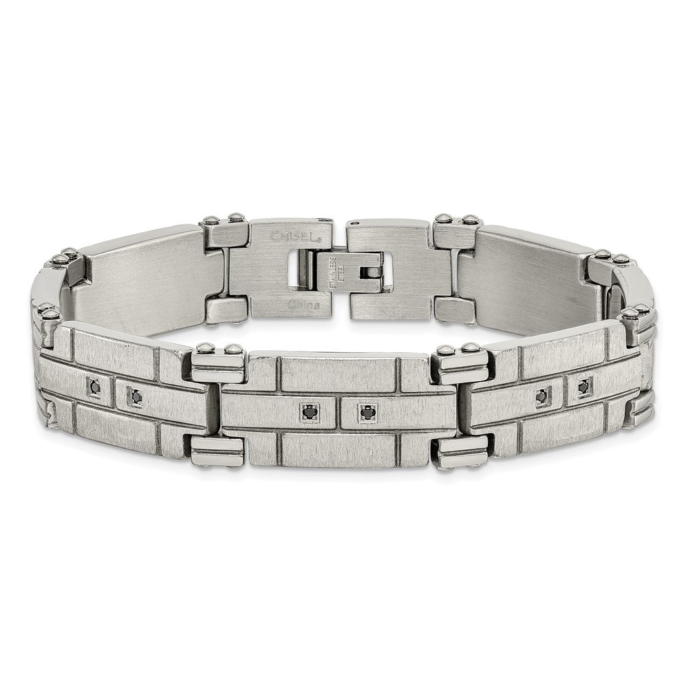 8 Zoll Edelstahl Poliert und Satiniert mit Schwarz Zirkonia 8 Zoll Armband