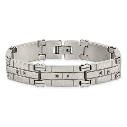 8 Zoll Edelstahl Poliert und Satiniert mit Schwarz Zirkonia 8 Zoll Armband