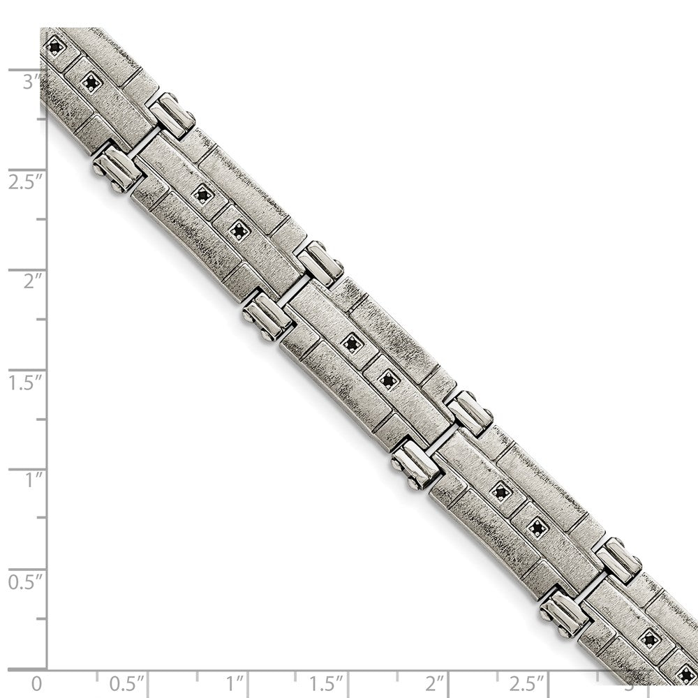 8 Zoll Edelstahl Poliert und Satiniert mit Schwarz Zirkonia 8 Zoll Armband