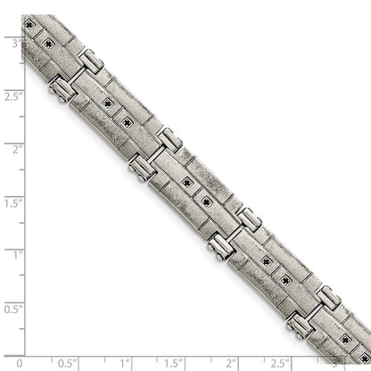 8 Zoll Edelstahl Poliert und Satiniert mit Schwarz Zirkonia 8 Zoll Armband