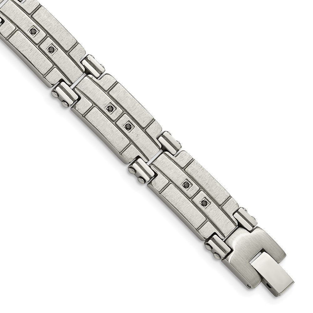 8 Zoll Edelstahl Poliert und Satiniert mit Schwarz Zirkonia 8 Zoll Armband