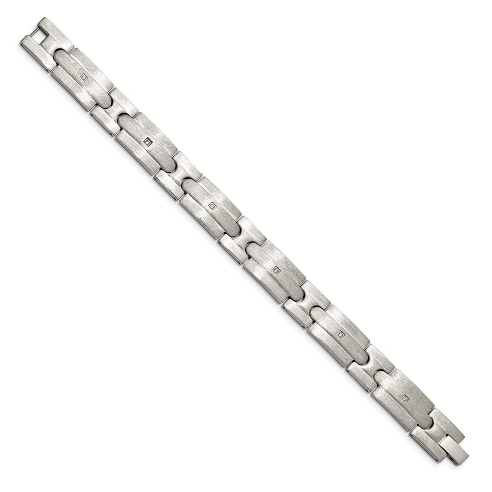 Edelstahl Chisel Gebürstet mit Zirkonia 8.25 Zoll Glieder Armband