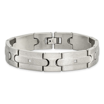 Edelstahl Chisel Gebürstet mit Zirkonia 8.25 Zoll Glieder Armband