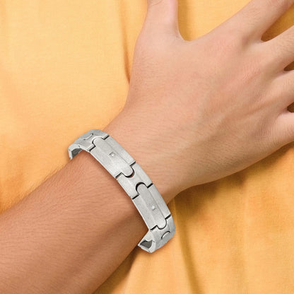 Edelstahl Chisel Gebürstet mit Zirkonia 8.25 Zoll Glieder Armband