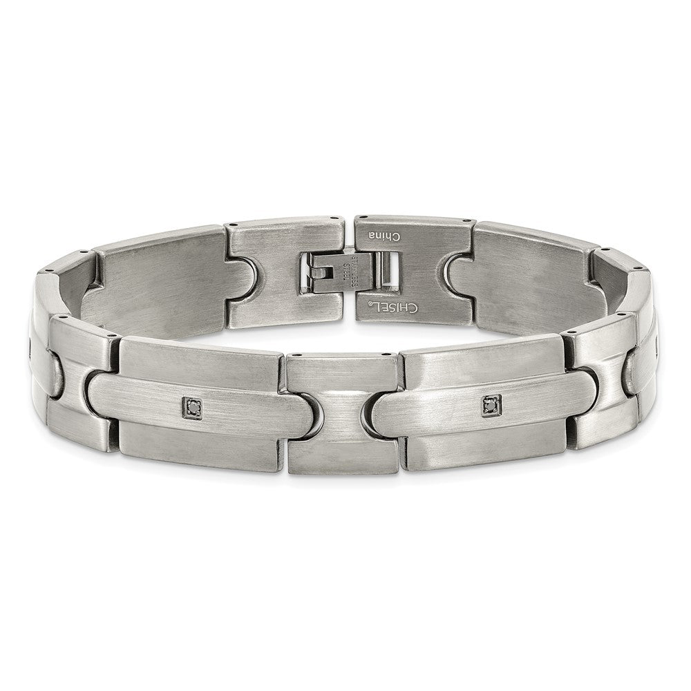 Edelstahl Chisel Gebürstet mit Schwarz Zirkonia 8.25 Zoll Glieder Armband