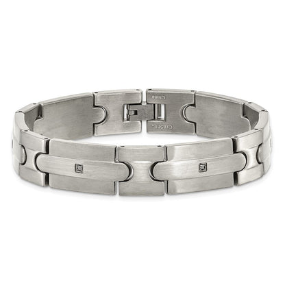 Edelstahl Chisel Gebürstet mit Schwarz Zirkonia 8.25 Zoll Glieder Armband