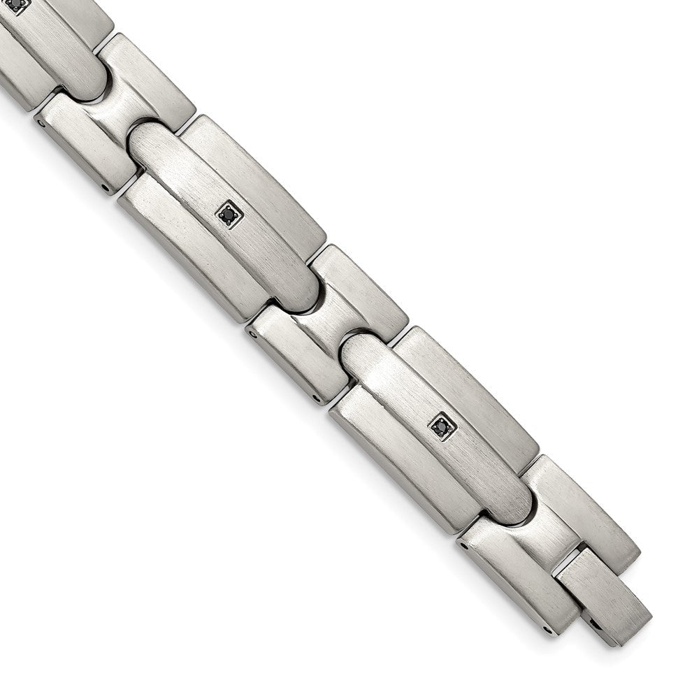 Edelstahl Chisel Gebürstet mit Schwarz Zirkonia 8.25 Zoll Glieder Armband