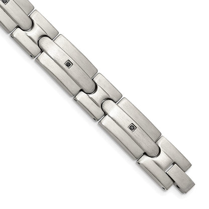 Edelstahl Chisel Gebürstet mit Schwarz Zirkonia 8.25 Zoll Glieder Armband