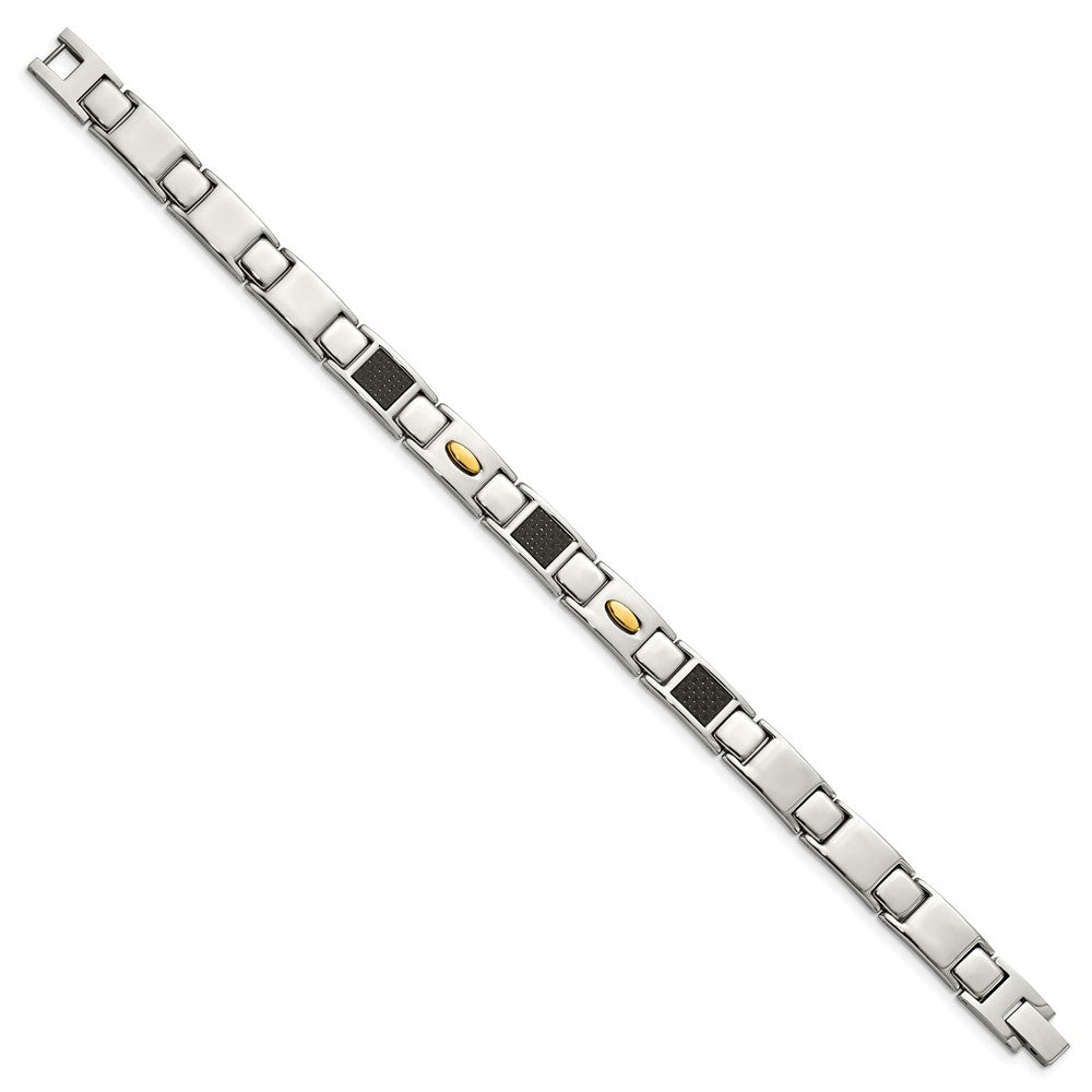 9.5 Zoll Chisel Edelstahl Poliert Gelb Ip-beschichtet mit Schwarz Karbon Faser Einlage 8.5 Glieder Armband