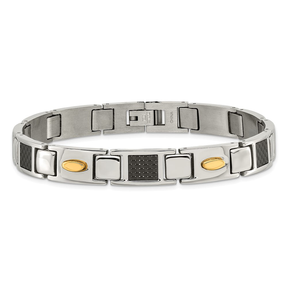 9.5 Zoll Chisel Edelstahl Poliert Gelb Ip-beschichtet mit Schwarz Karbon Faser Einlage 8.5 Glieder Armband