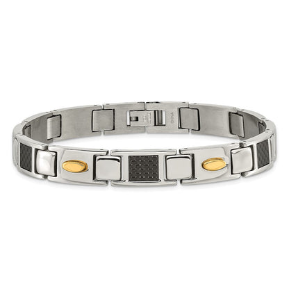 9.5 Zoll Chisel Edelstahl Poliert Gelb Ip-beschichtet mit Schwarz Karbon Faser Einlage 8.5 Glieder Armband