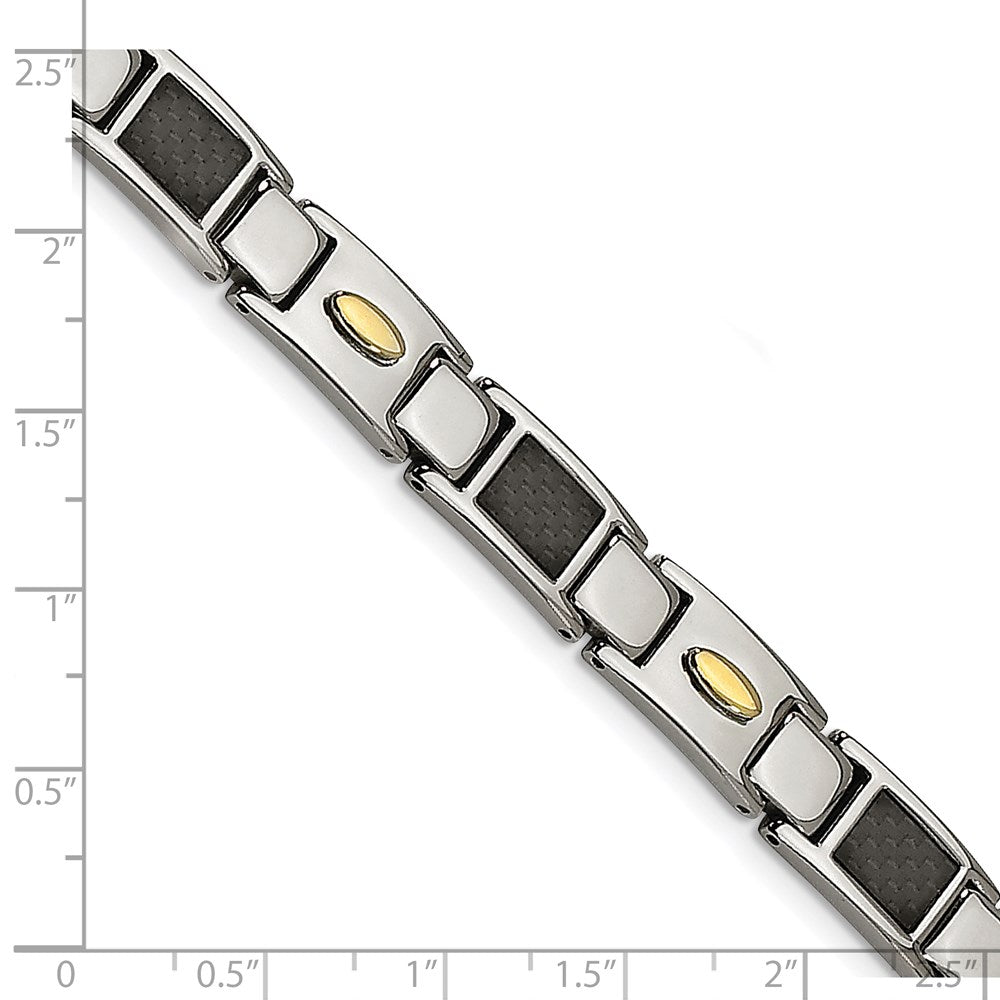 9.5 Zoll Chisel Edelstahl Poliert Gelb Ip-beschichtet mit Schwarz Karbon Faser Einlage 8.5 Glieder Armband