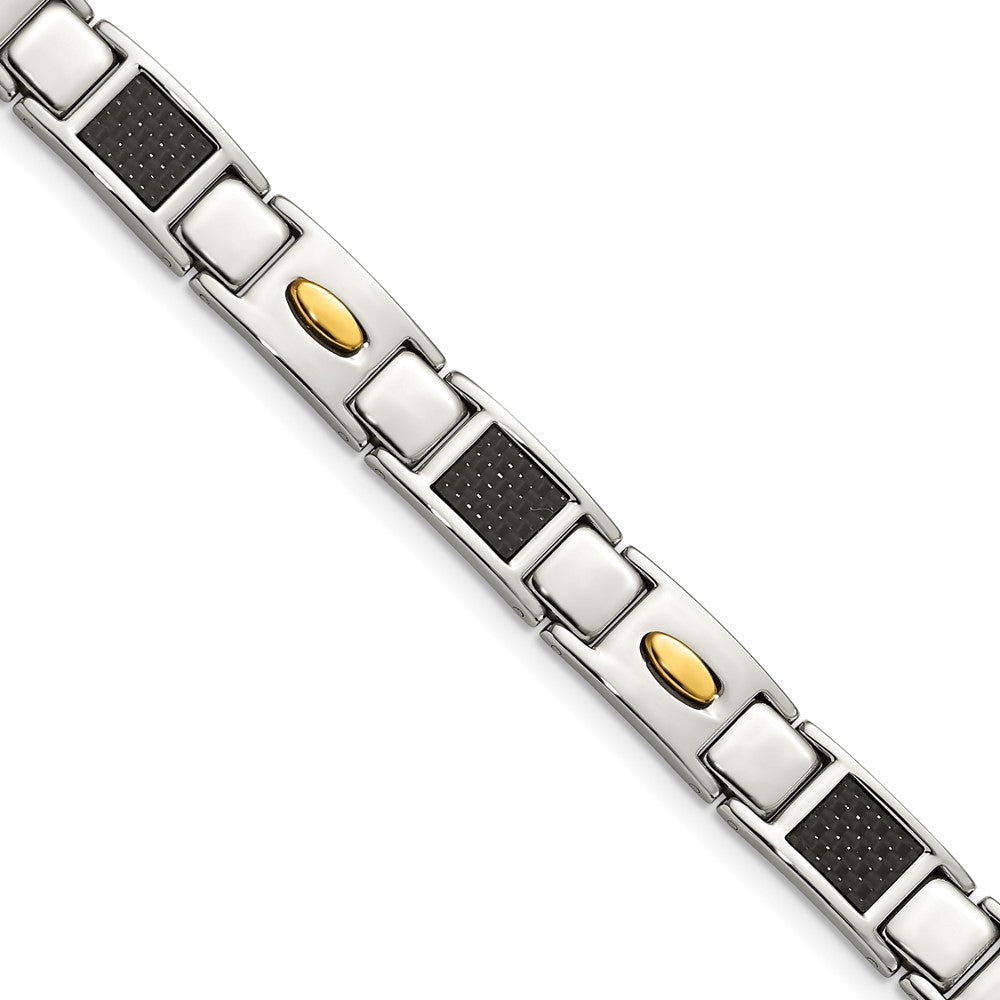 9.5 Zoll Chisel Edelstahl Poliert Gelb Ip-beschichtet mit Schwarz Karbon Faser Einlage 8.5 Glieder Armband