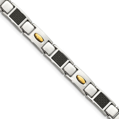 9.5 Zoll Chisel Edelstahl Poliert Gelb Ip-beschichtet mit Schwarz Karbon Faser Einlage 8.5 Glieder Armband