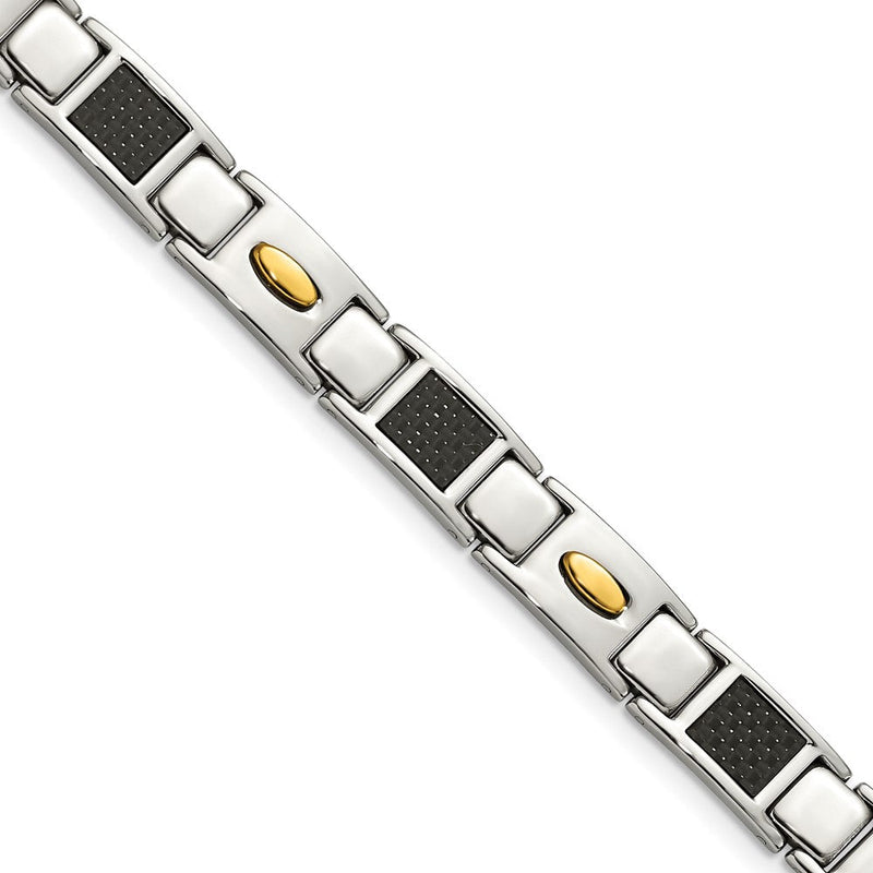 9.5 Zoll Chisel Edelstahl Poliert Gelb Ip-beschichtet mit Schwarz Karbon Faser Einlage 8.5 Glieder Armband