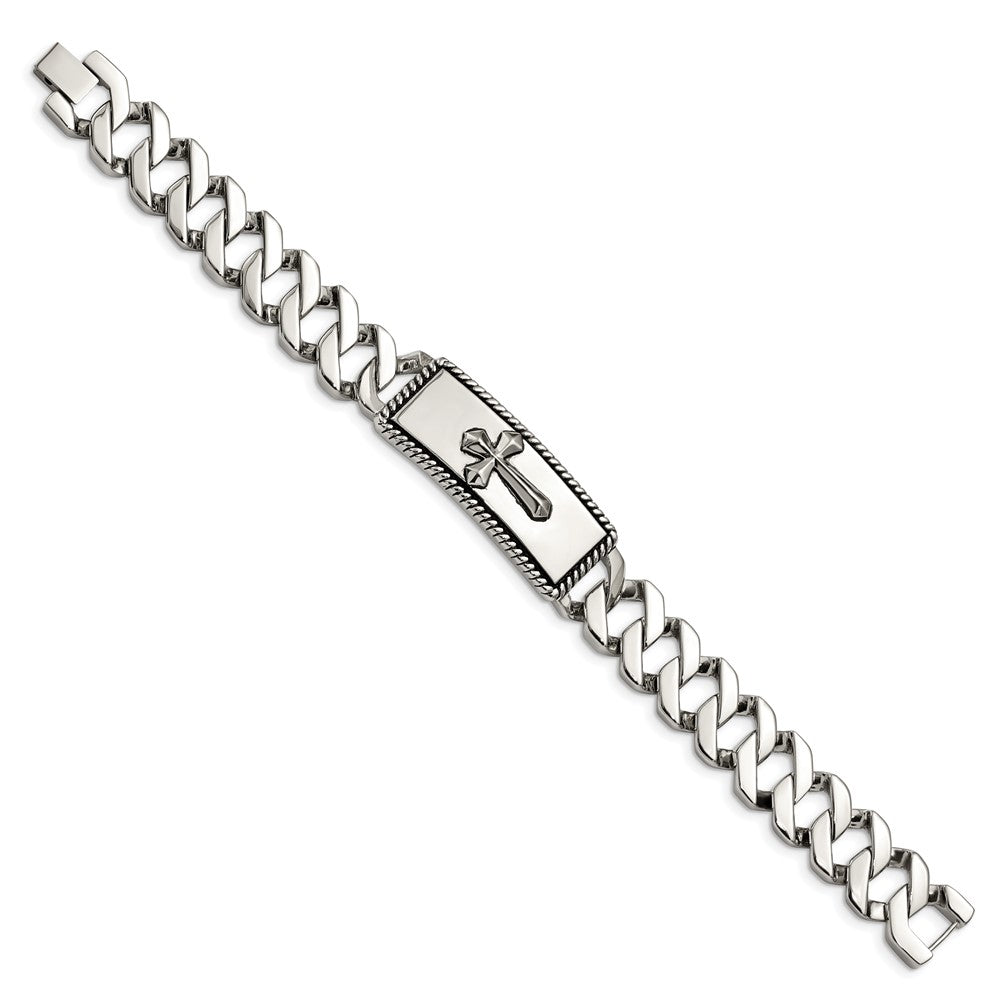 Edelstahl Chisel Antikisiert Poliert und Strukturiert 8.5 Zoll Kreuz Id Armband