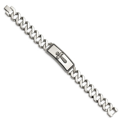 Edelstahl Chisel Antikisiert Poliert und Strukturiert 8.5 Zoll Kreuz Id Armband