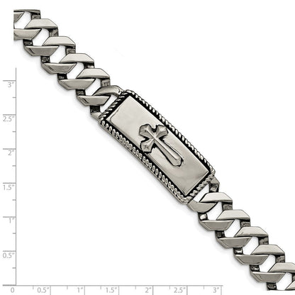 Edelstahl Chisel Antikisiert Poliert und Strukturiert 8.5 Zoll Kreuz Id Armband