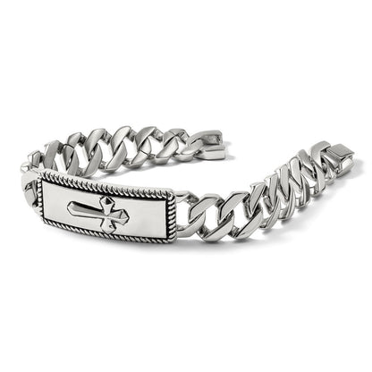 Edelstahl Chisel Antikisiert Poliert und Strukturiert 8.5 Zoll Kreuz Id Armband