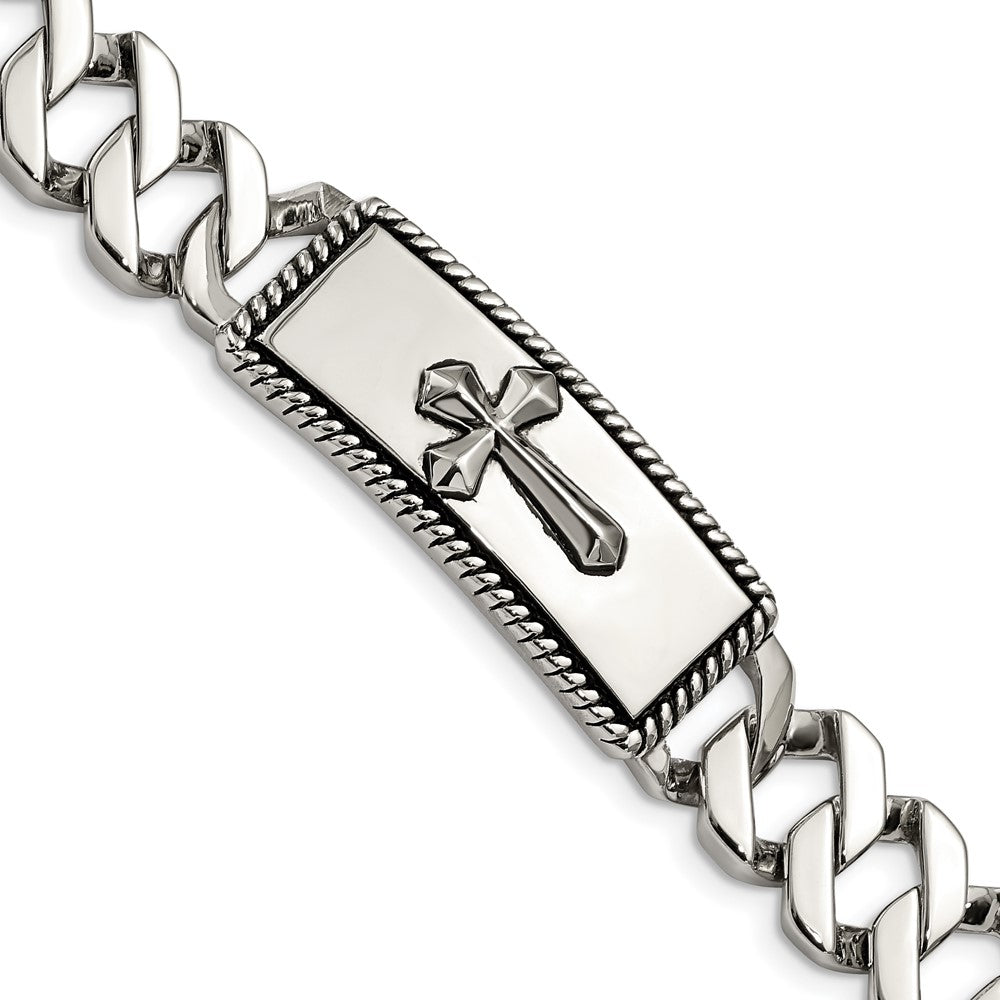 Edelstahl Chisel Antikisiert Poliert und Strukturiert 8.5 Zoll Kreuz Id Armband