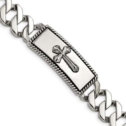 Edelstahl Chisel Antikisiert Poliert und Strukturiert 8.5 Zoll Kreuz Id Armband