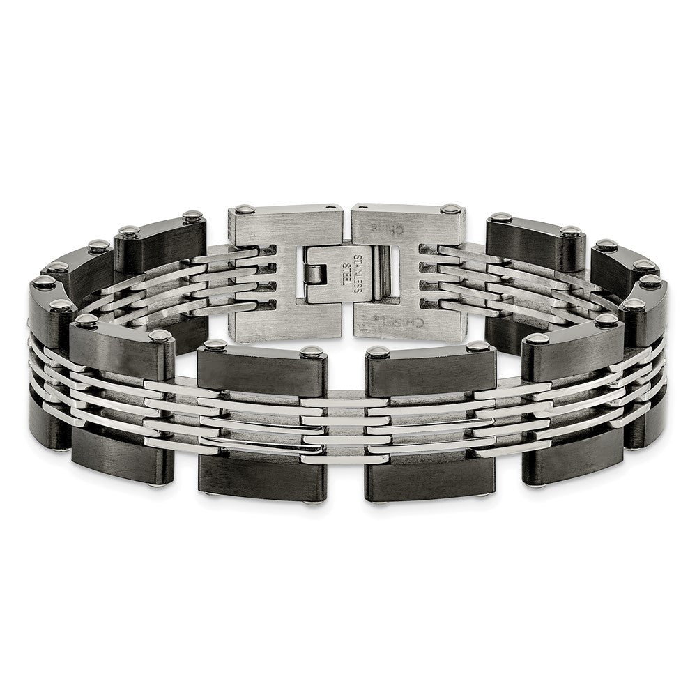 Edelstahl Chisel Gebürstet und Poliert Schwarz Ip-beschichtet 8 Zoll Glieder Armband