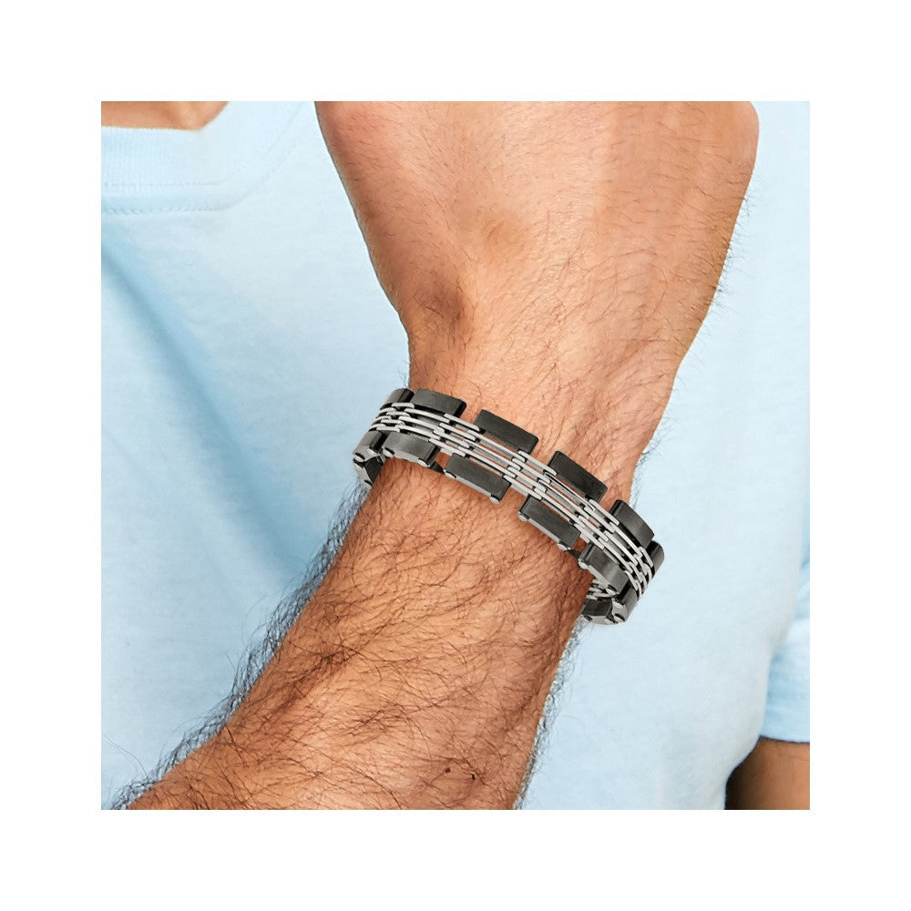 Edelstahl Chisel Gebürstet und Poliert Schwarz Ip-beschichtet 8 Zoll Glieder Armband