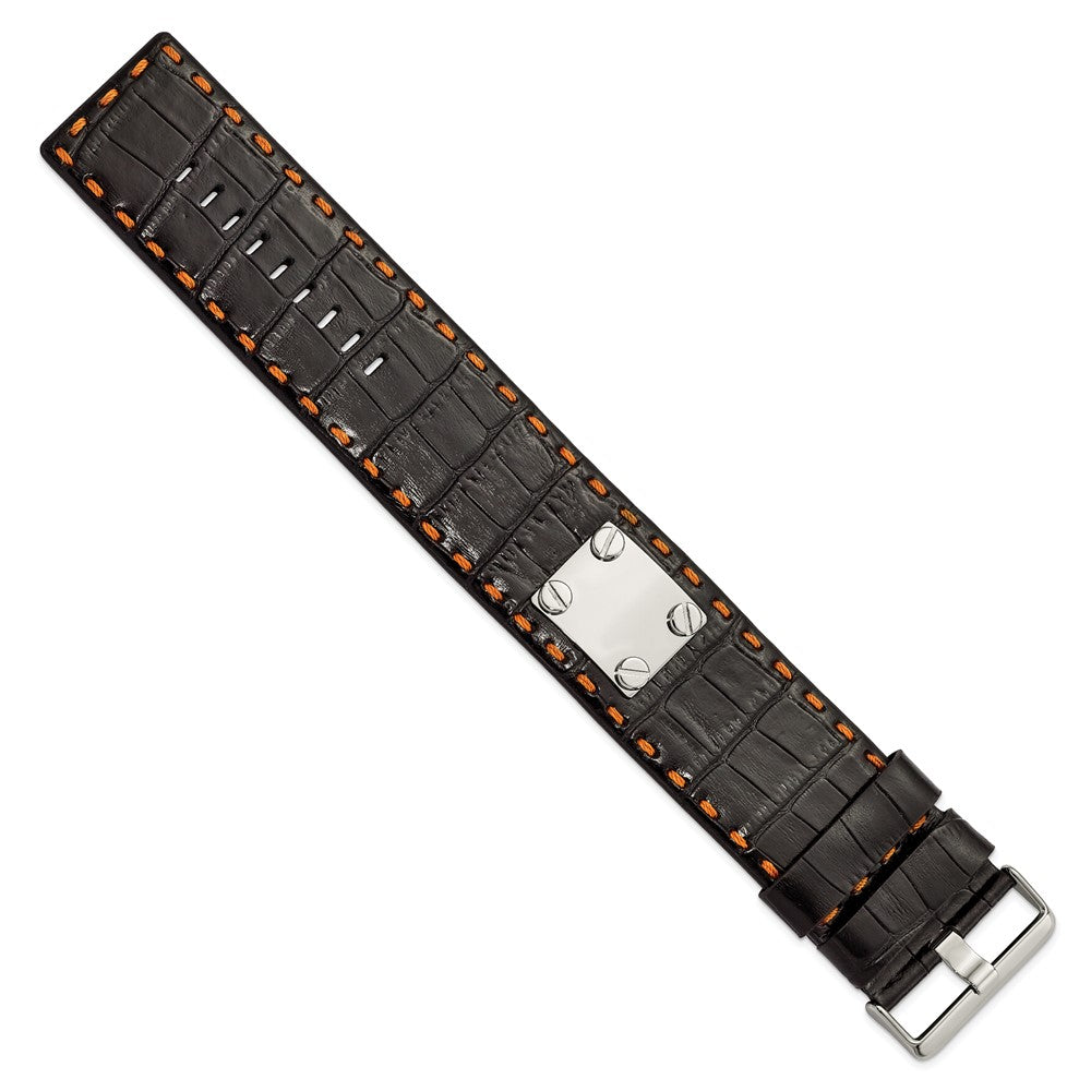 9.25 Zoll Edelstahl Schwarz Leder Orange Stitch Schnalle Id Armband