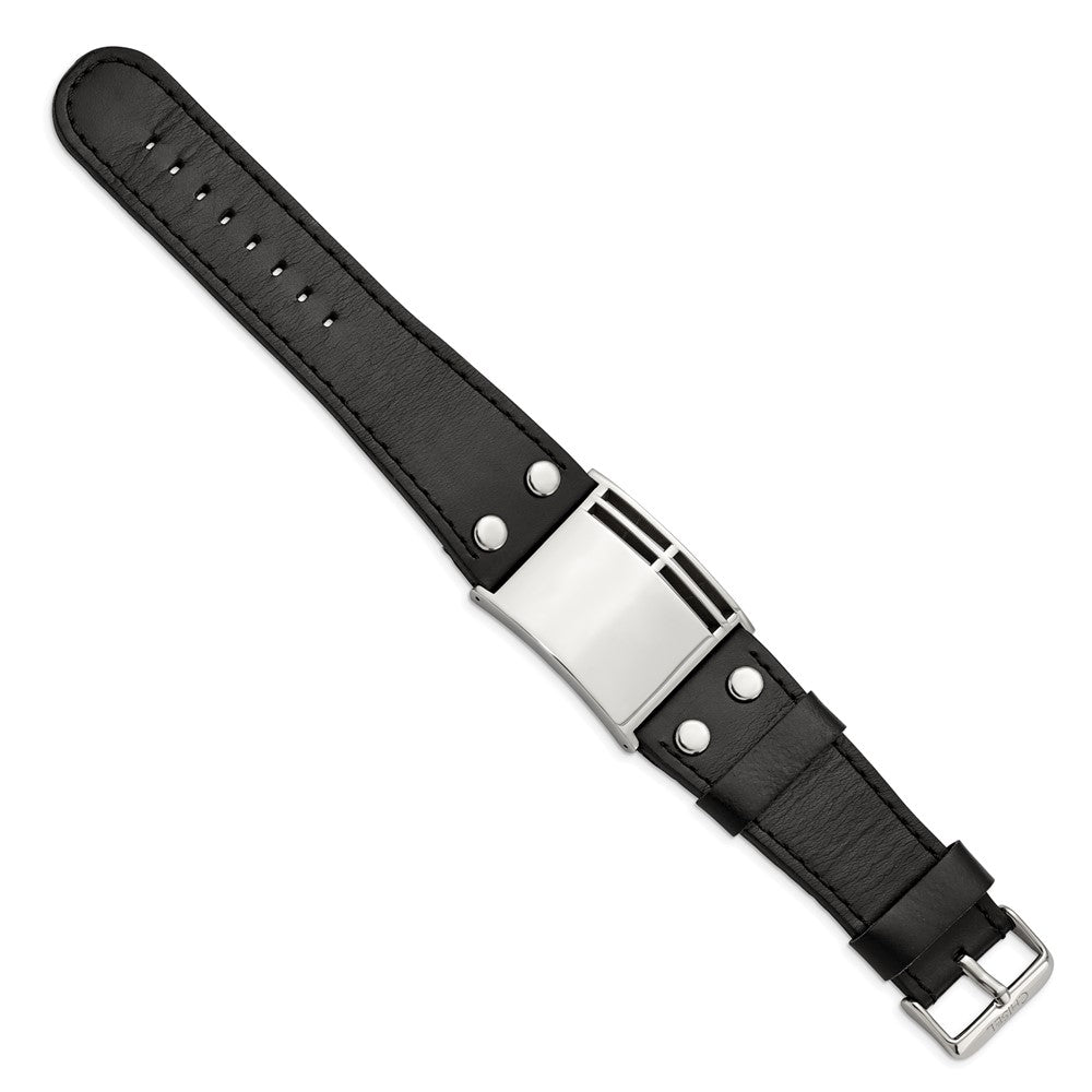 9.25 Zoll Edelstahl Poliert Schwarz Leder Verstellbar Schnalle 9.25 Zoll Armband