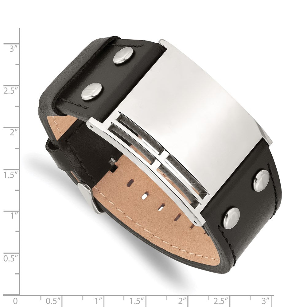 9.25 Zoll Edelstahl Poliert Schwarz Leder Verstellbar Schnalle 9.25 Zoll Armband