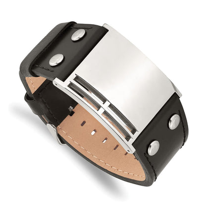 9.25 Zoll Edelstahl Poliert Schwarz Leder Verstellbar Schnalle 9.25 Zoll Armband