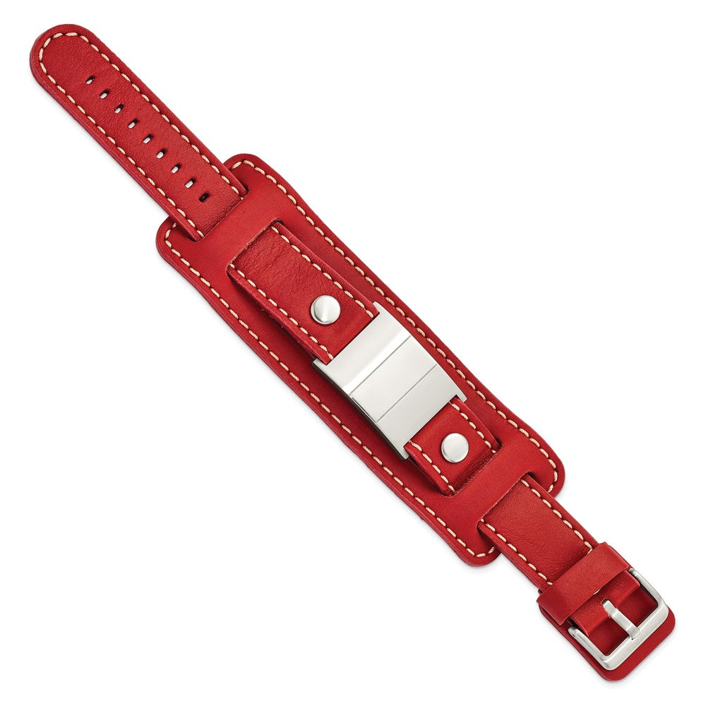 Edelstahl Rot Leder Poliert/brushed Schnalle Armband