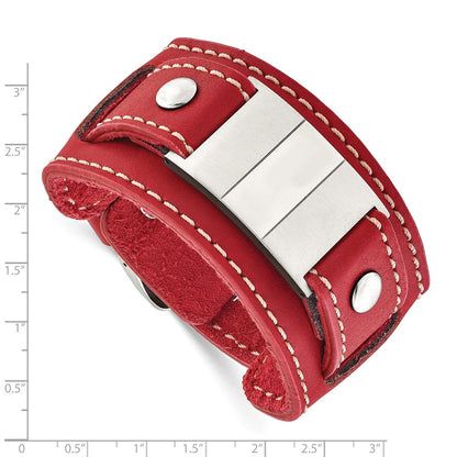 Edelstahl Rot Leder Poliert/brushed Schnalle Armband