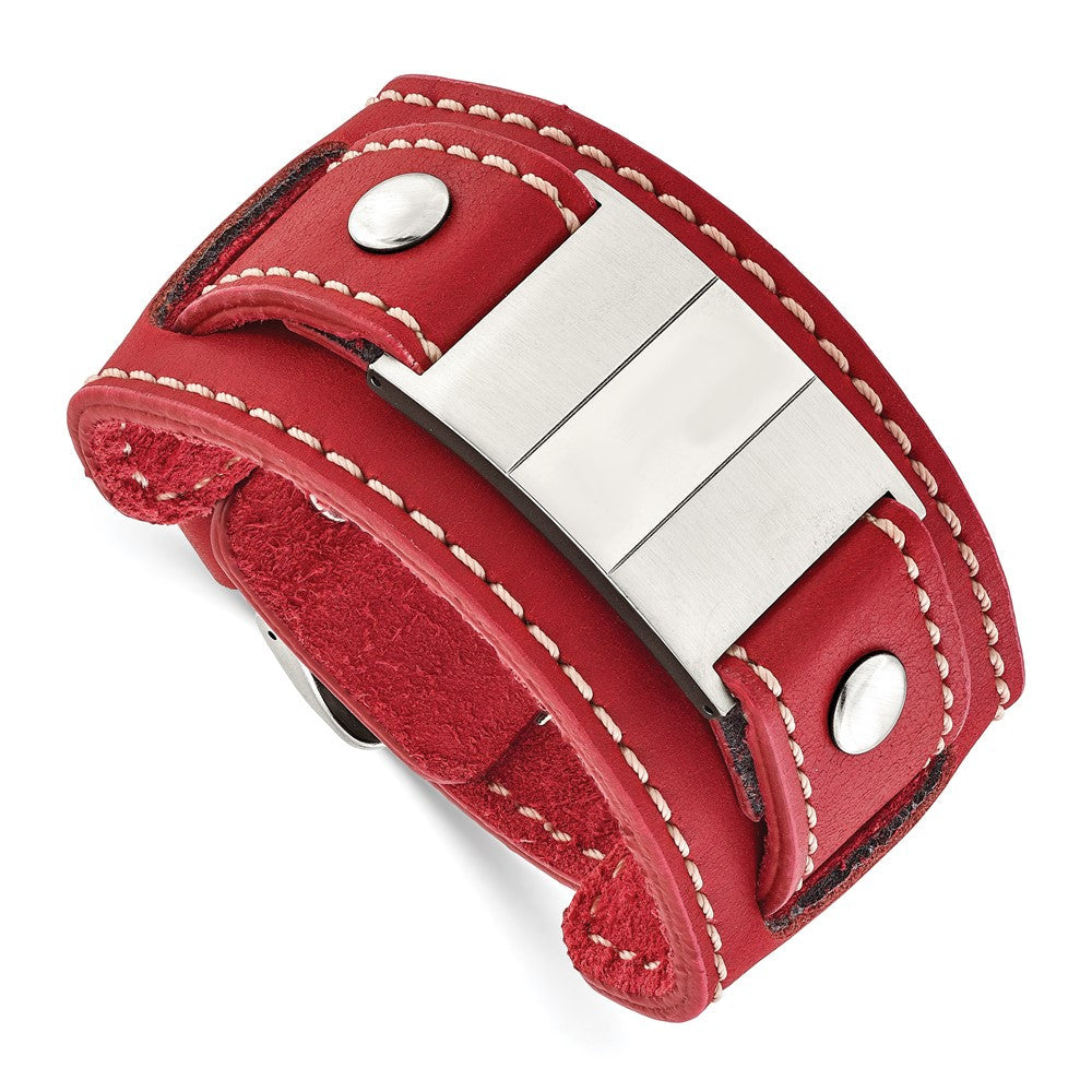 Edelstahl Rot Leder Poliert/brushed Schnalle Armband