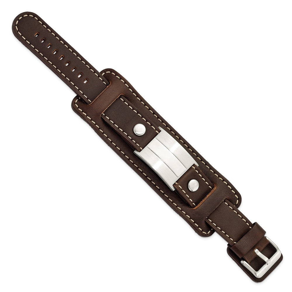 Edelstahl Braun Leder Gebürstet/polished Schnalle Armband